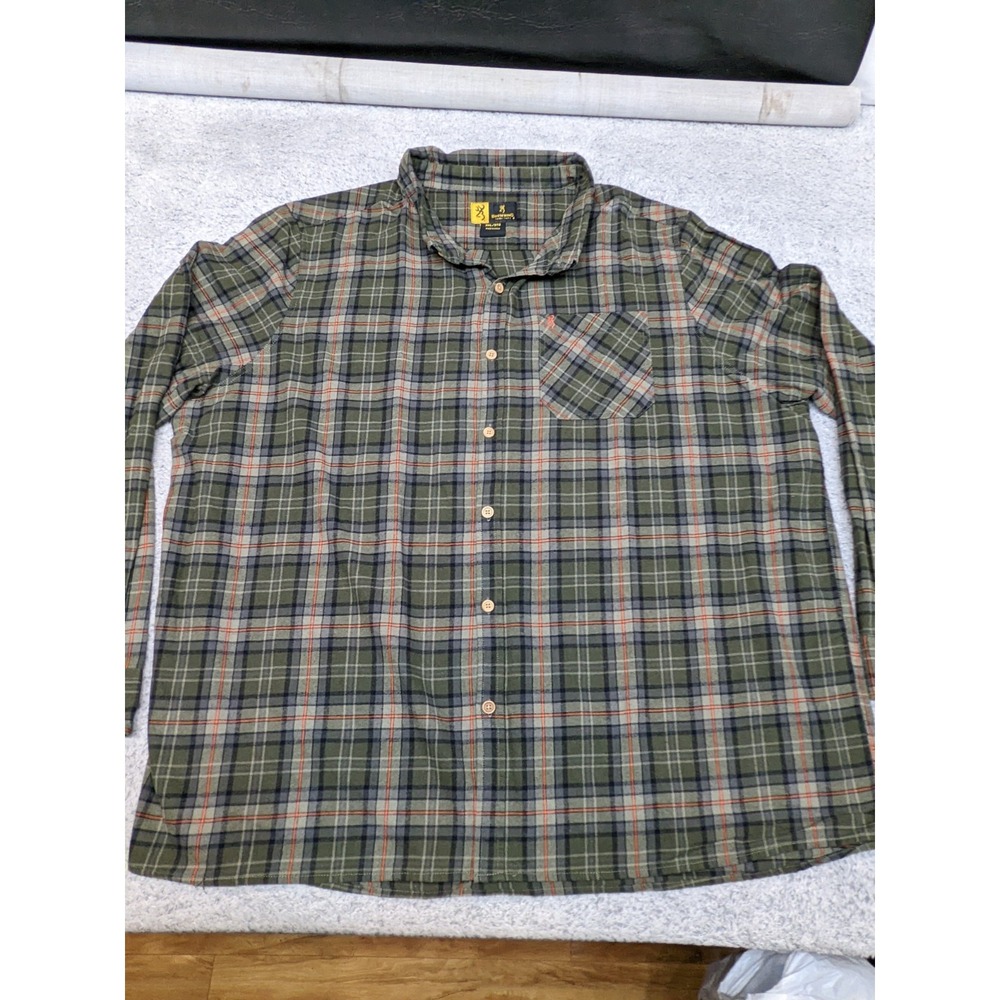 Browning Mens 3XL Green Plaid Flannel Shirt Long Sleeve Outdoor Button Up ~58" - Picture 4 of 16